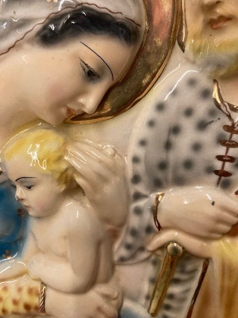 Ancient Majolica Plaque "Holy Family" Mica Sesto Fiorentino 1940 photo buy