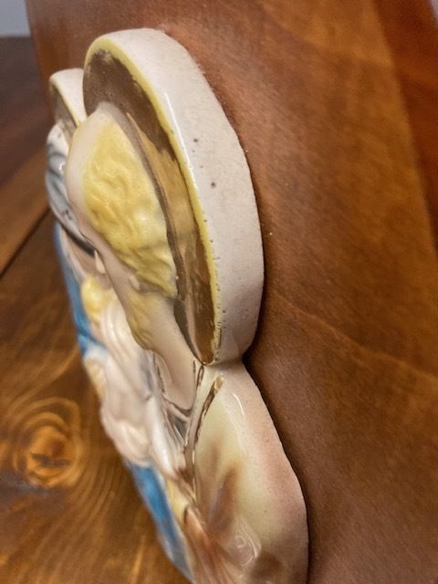 photo furniture Ancient Majolica Plaque "Holy Family" Mica Sesto Fiorentino 1940