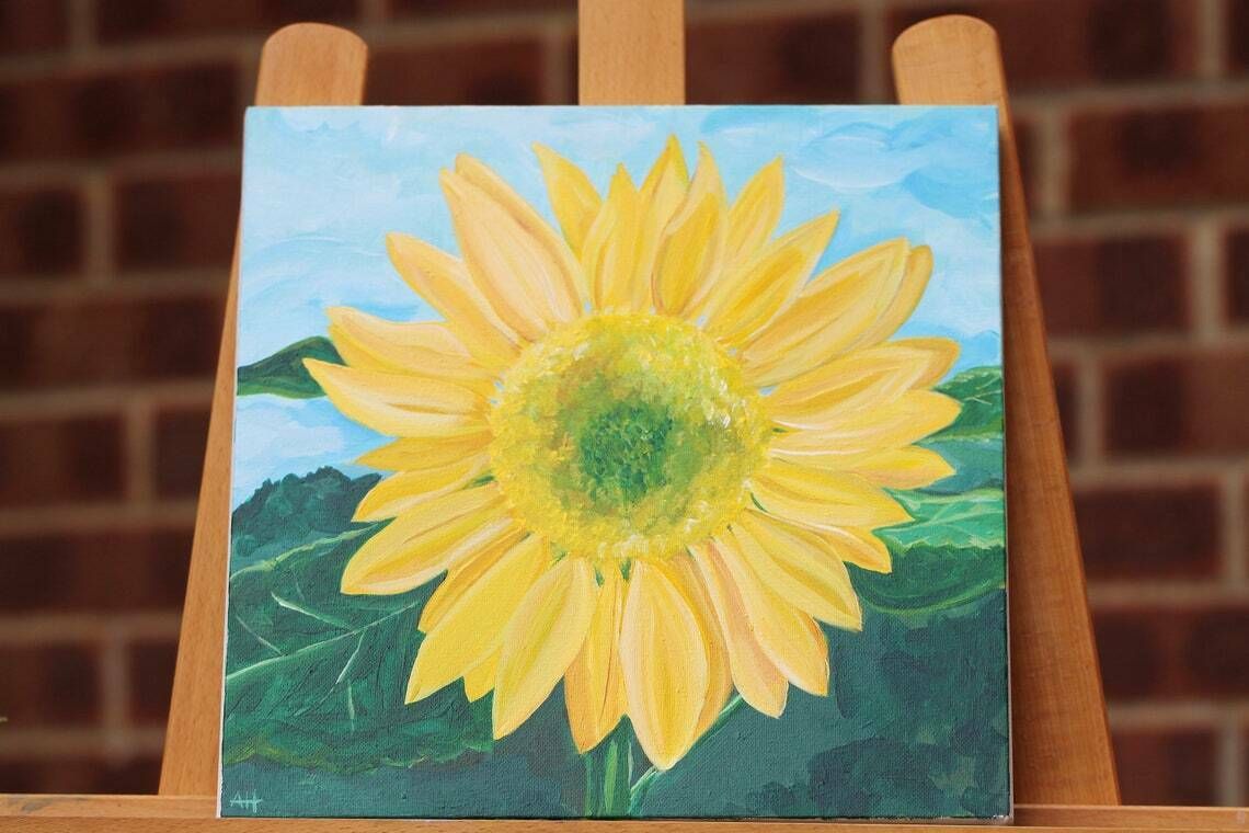 Original New Art  Acrylic On Stretched Canvas  Sunflower In Summer  Signed Artist Ah photo for sale