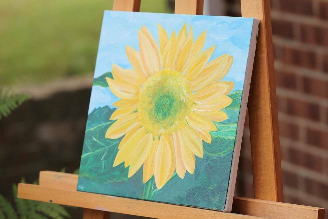 Original New Art  Acrylic On Stretched Canvas  Sunflower In Summer  Signed Artist Ah photo Art
