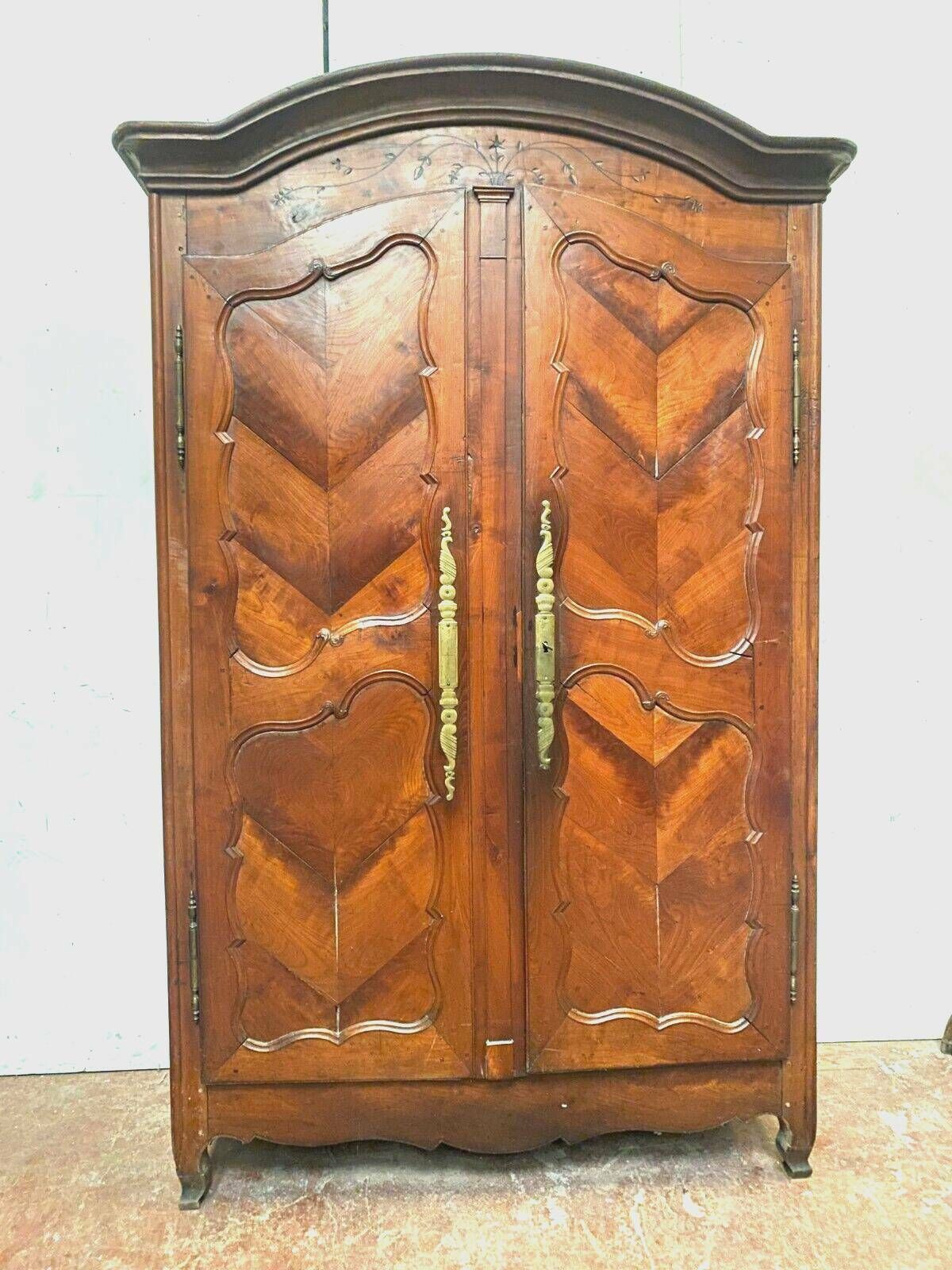 Louis XV Cabinet With Gendarme Hat In Solid Cherry Wood 18th Century photo vintage