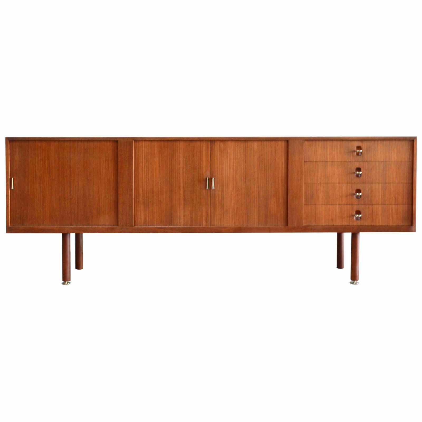 Aksel Bender Madsen & Ejner Larsen Sideboard In Teak & Brass With Tambour Doors