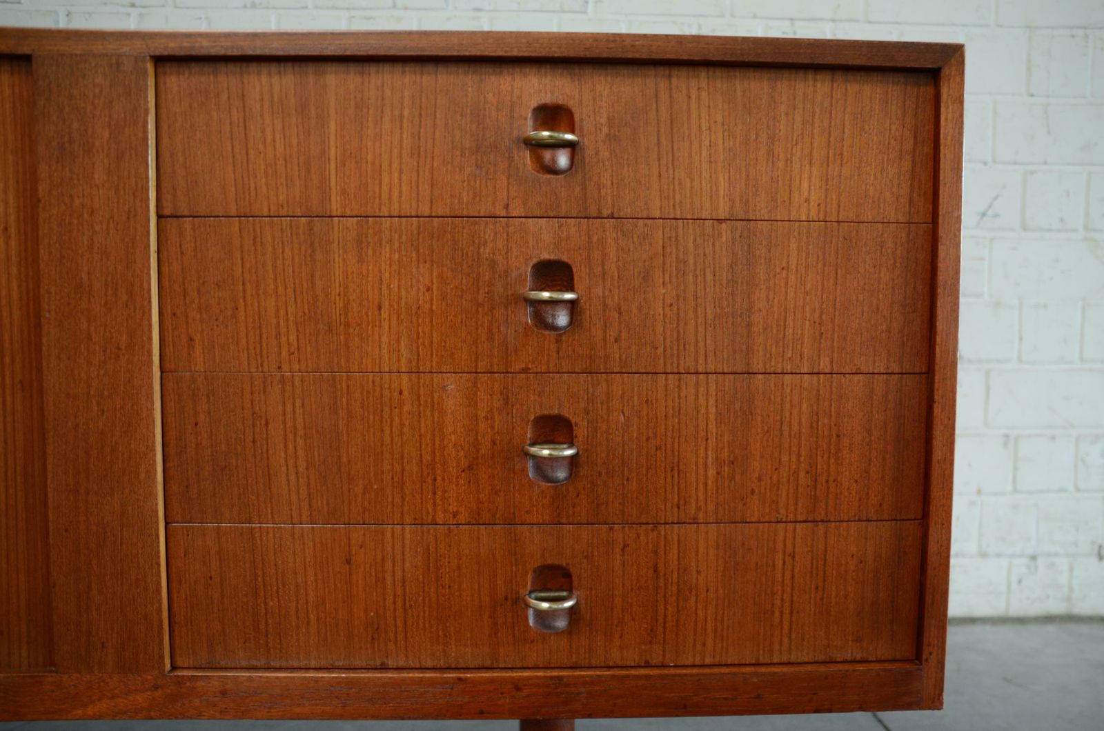 photo buy Aksel Bender Madsen & Ejner Larsen Sideboard In Teak & Brass With Tambour Doors