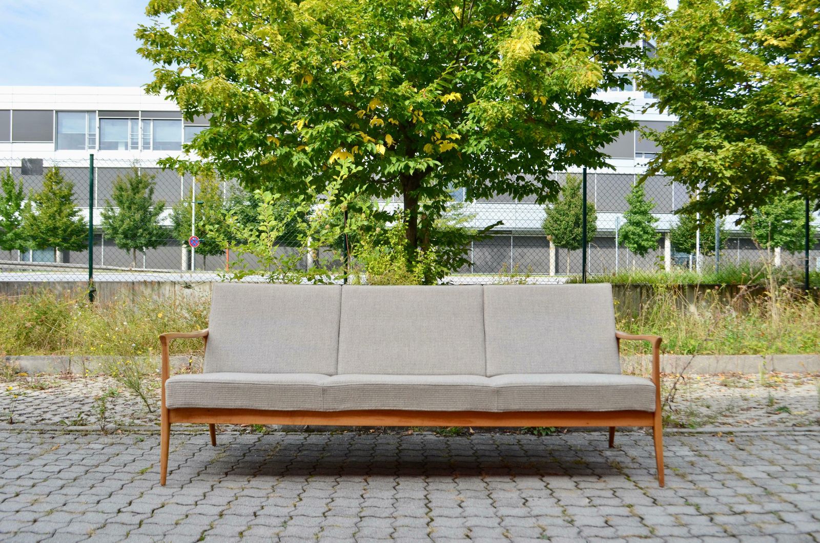 Wilhelm Knoll Antimott Walnut Mid Century Sofa Grey Wool photo for sale