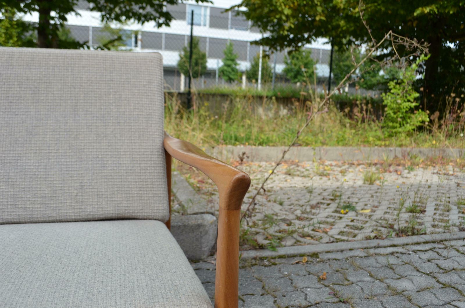 photo for sale Wilhelm Knoll Antimott Walnut Mid Century Sofa Grey Wool
