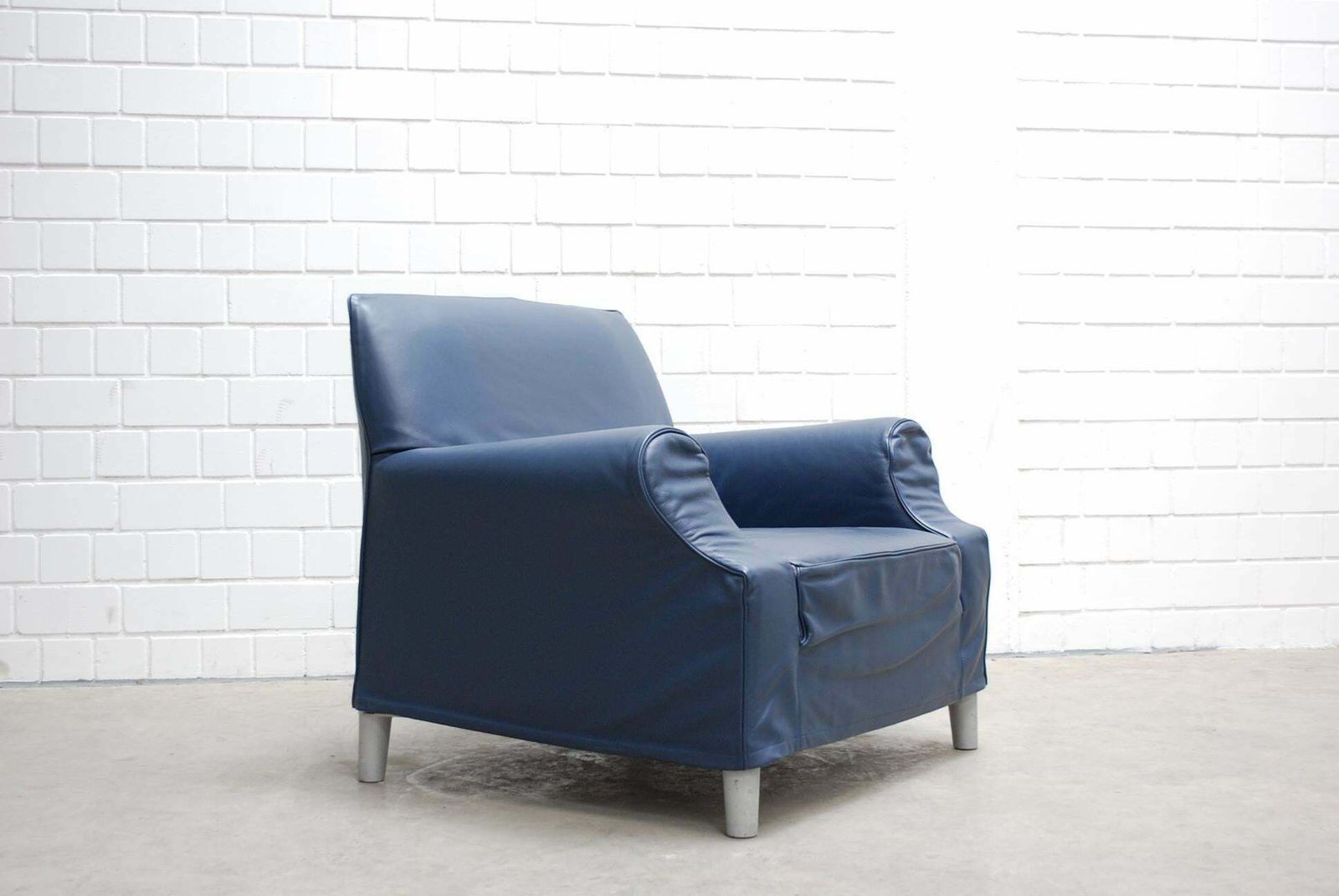 Cassina Model Lazy Working Chair Blue Leather Armchair By Philippe Starck photo vintage