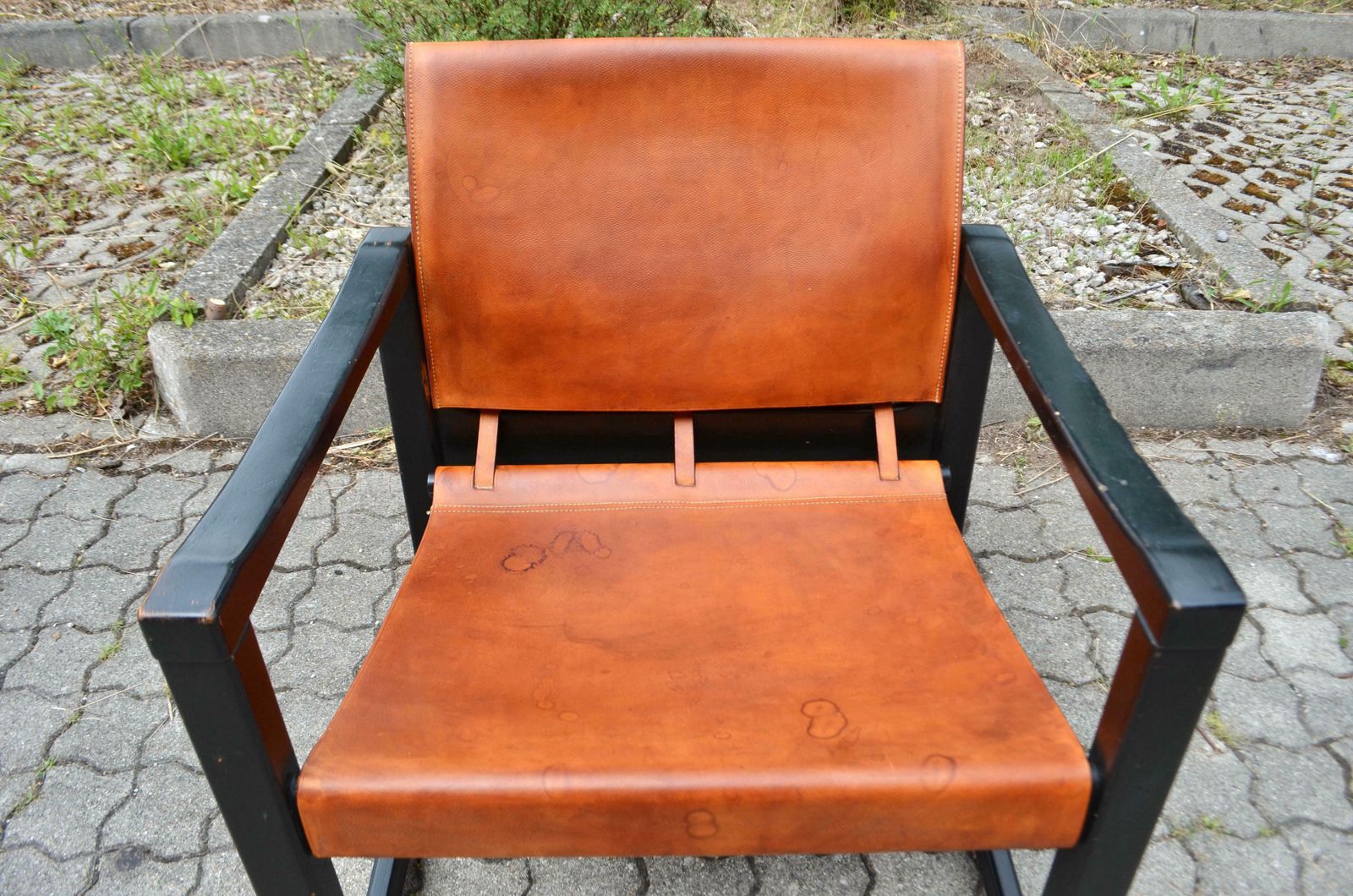 Karin Mobring Model Diana Cognac Sling Lounge Chair Vintage Ikea Black Frame photo 3177.0