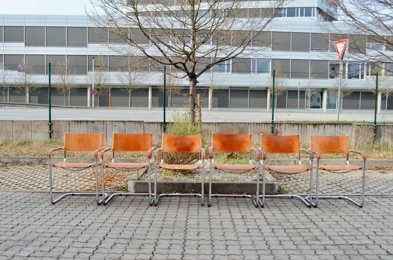 Vintage Italy Cognac Vegetal Leather Dining Chairs Armchairs Cantilever Set Of 6 photo furniture