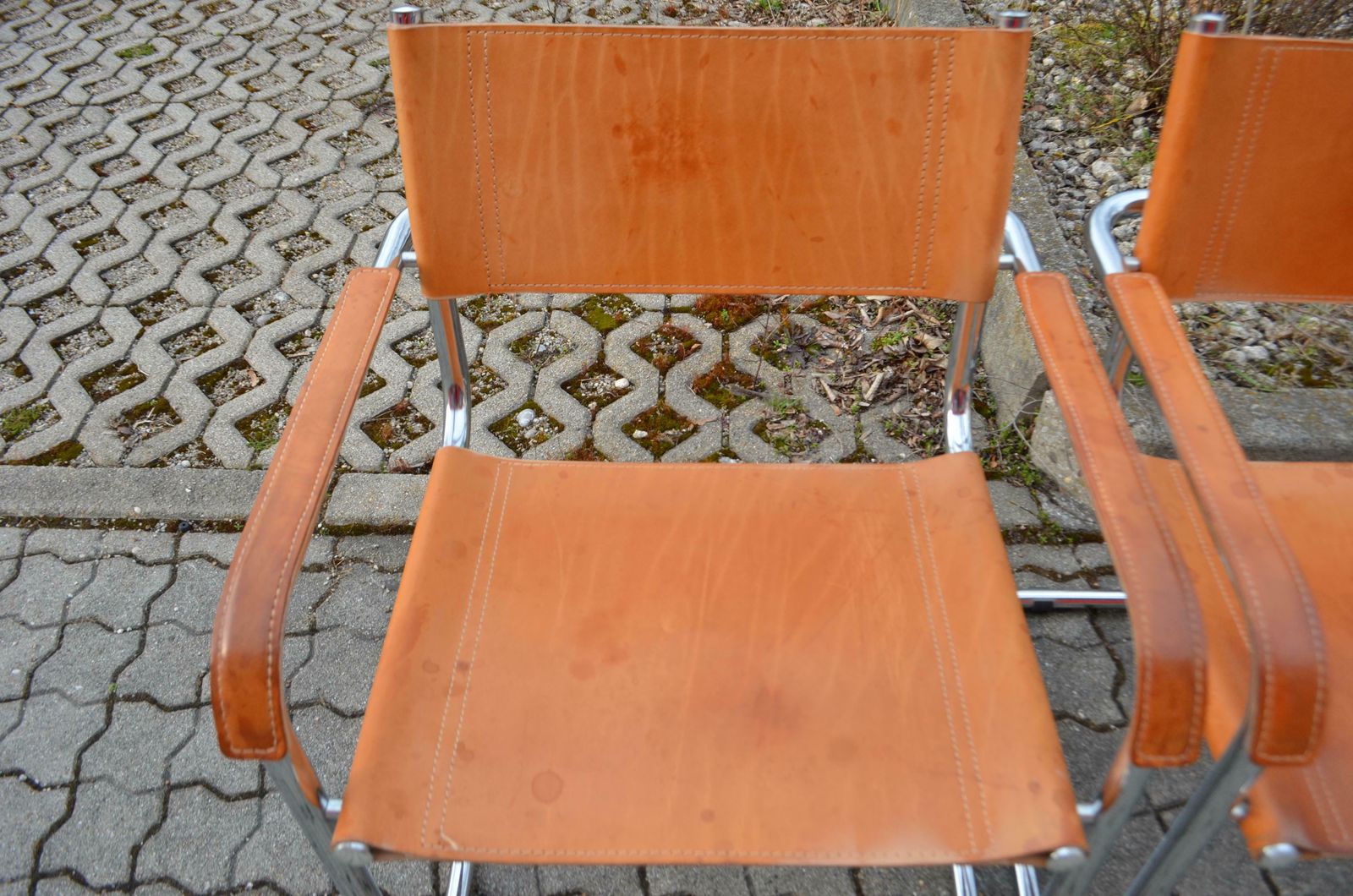 Vintage Italy Cognac Vegetal Leather Dining Chairs Armchairs Cantilever Set Of 6 photo vintage