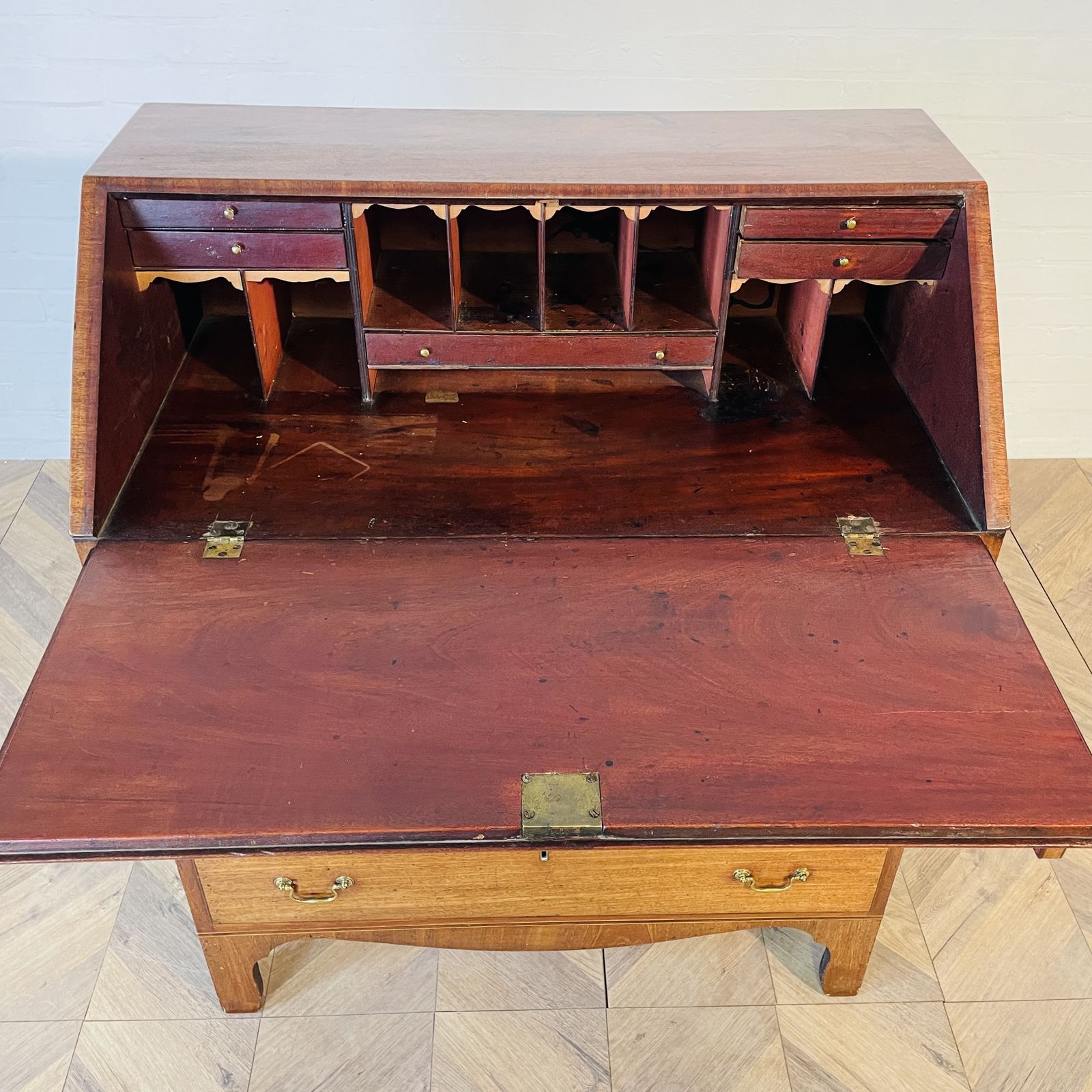 Furniture Antique English Mahogany Bureau, 19th Century photo