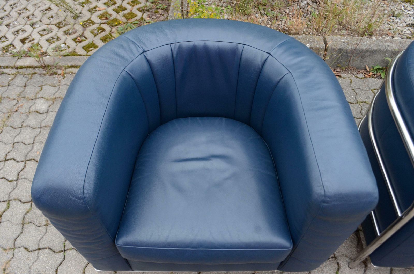 Furniture Zanotta Onda Ensemble Lounge Set Sofa & 2 Armchair Blue Leather photo