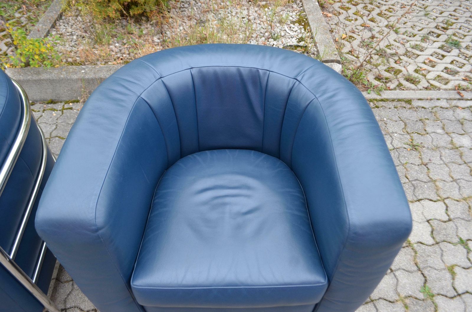 11646.0 Zanotta Onda Ensemble Lounge Set Sofa & 2 Armchair Blue Leather photo