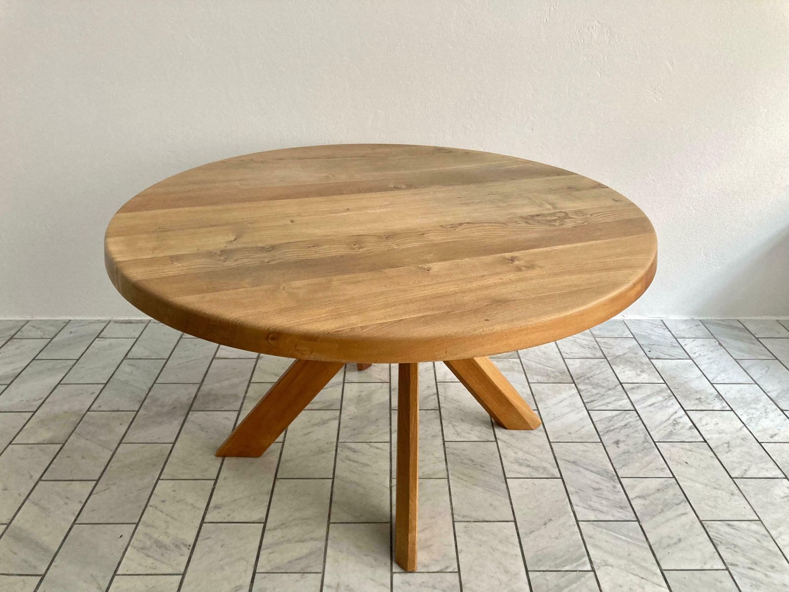 photo vintage Vintage Early Pierre Chapo Model T 21 B Round Dining Table, Circa 1985