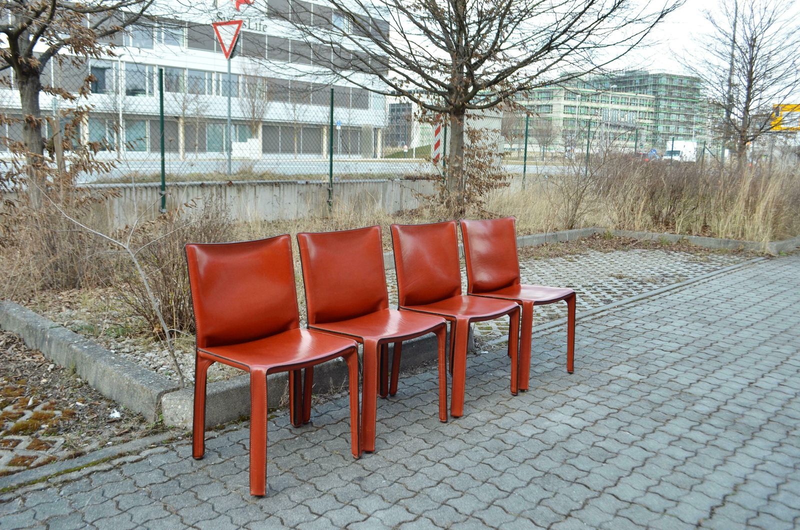 Cassina Taxi 412 China Red Leather Dining Chair Set Of 4 photo furniture