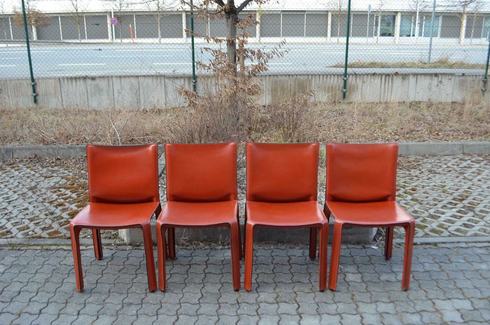 Cassina Taxi 412 China Red Leather Dining Chair Set Of 4 photo for sale