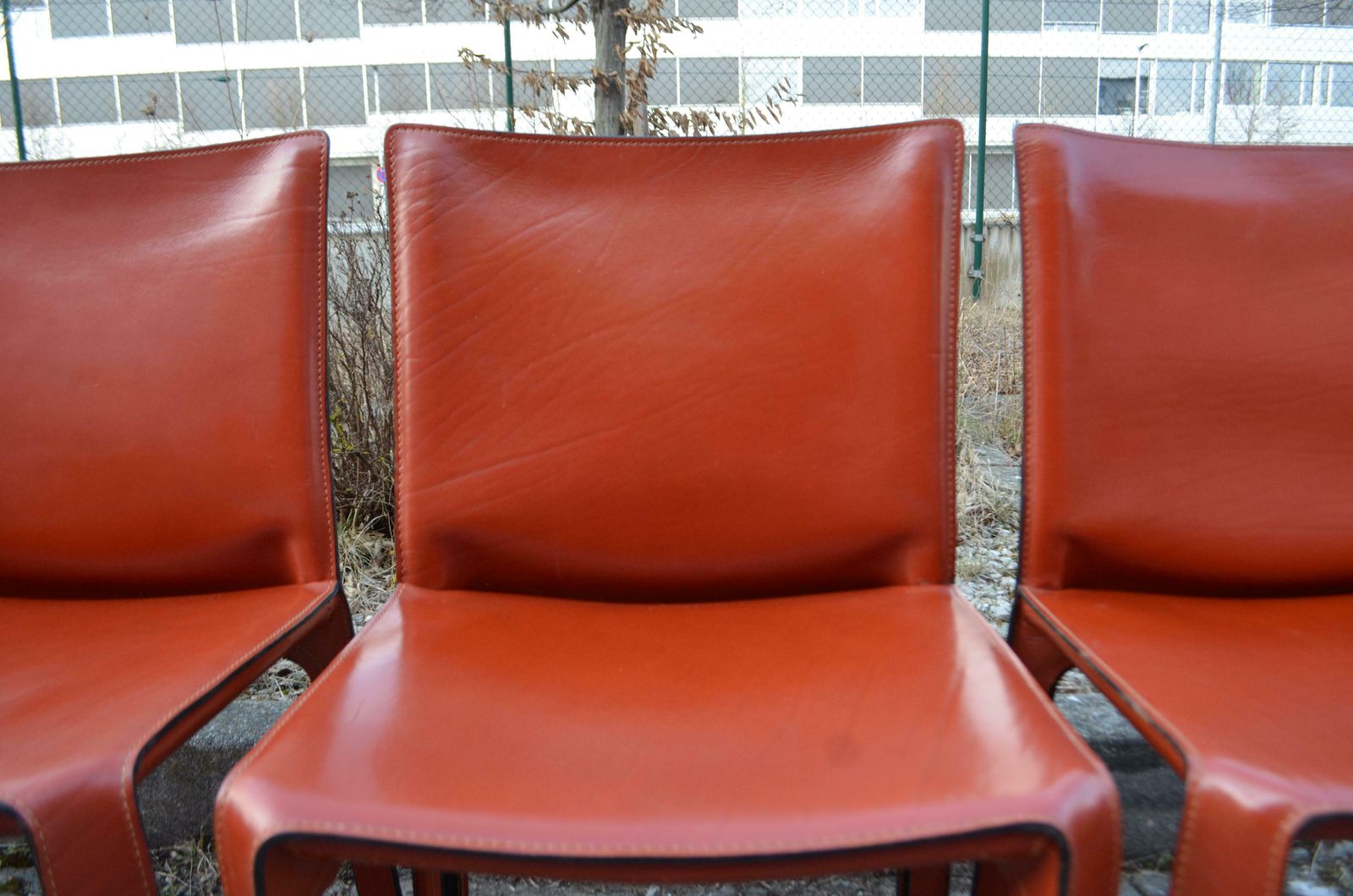 7412.0 Cassina Taxi 412 China Red Leather Dining Chair Set Of 4 photo