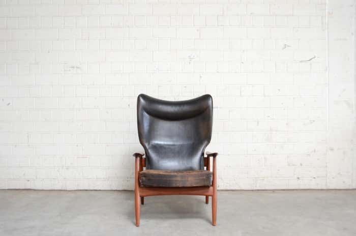 K. Rasmussen For Peter Wessel Wingback Leather Lounge Chair, 1960 photo Furniture
