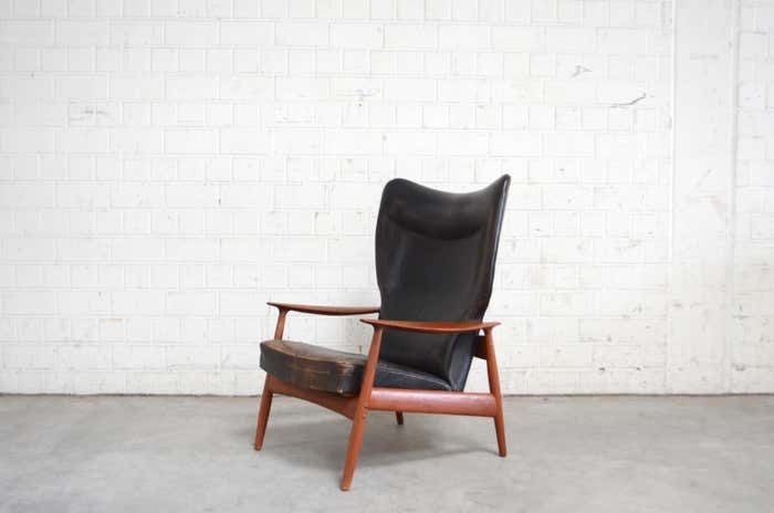 K. Rasmussen For Peter Wessel Wingback Leather Lounge Chair, 1960 photo vintage