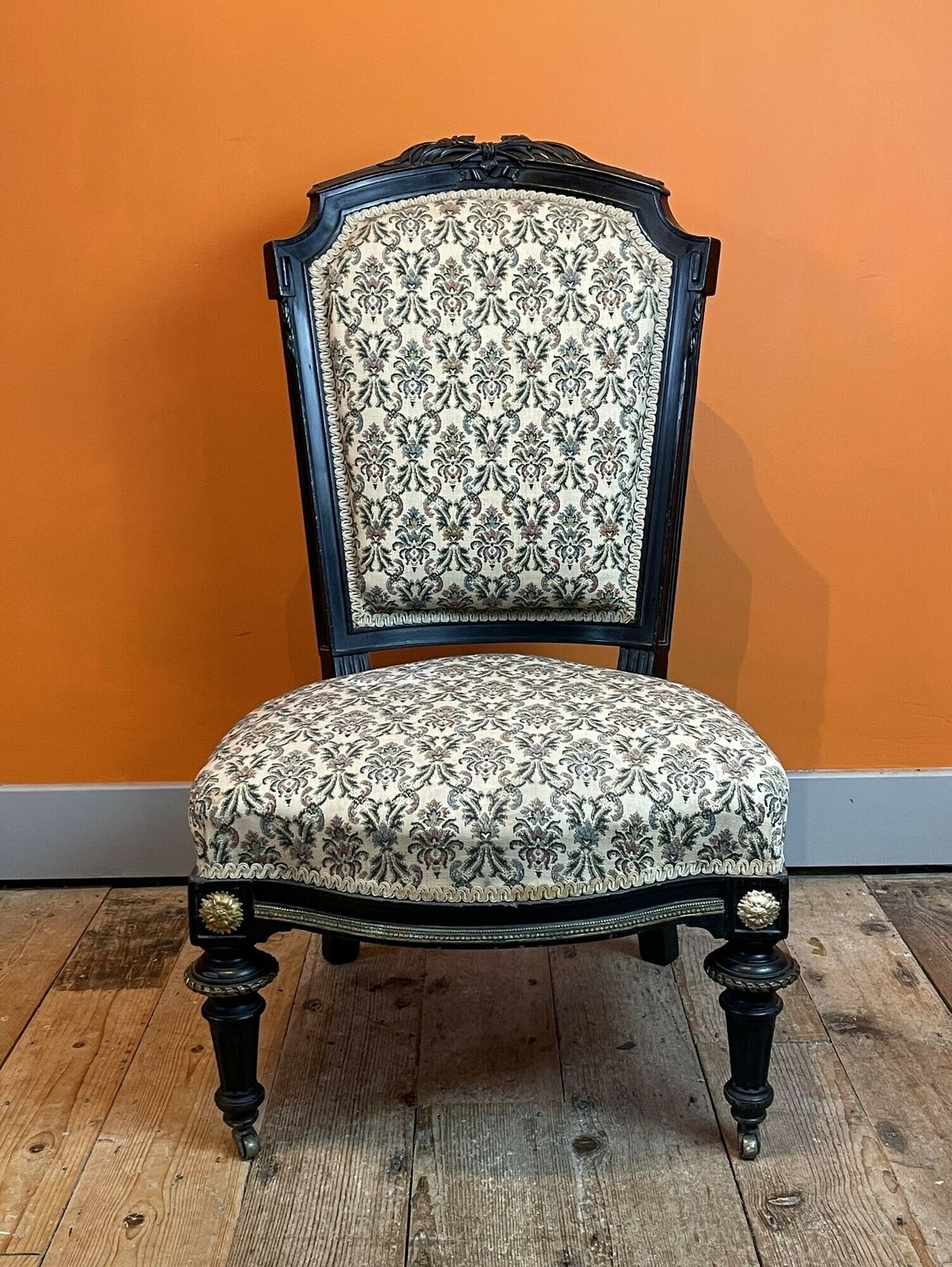 Victorian Ebonised Nursing Chair With Gilt Metal Mounts photo for sale