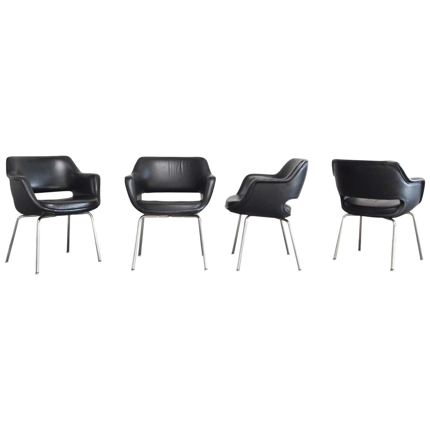 Olli Mannermaa Set Of 4 Leather Kilta Chair By Eugen Schmidt & Cassina Martela