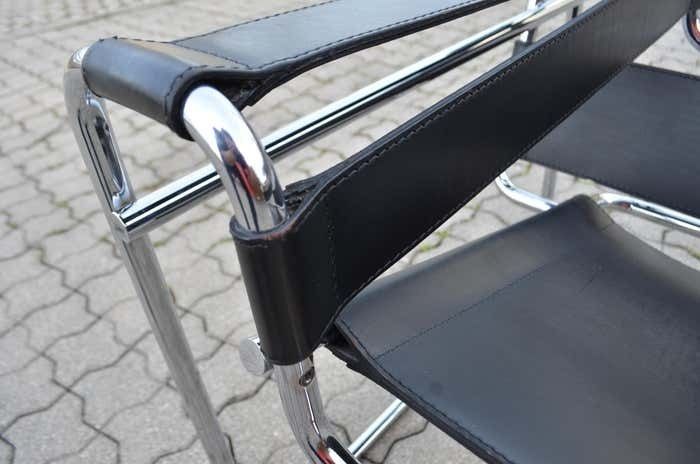 Knoll International Wassily Chair By Marcel Breuer Black Leather photo 2224.0