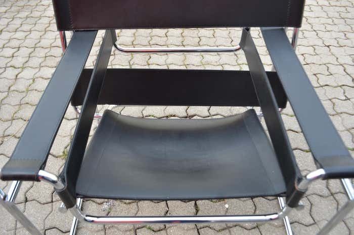 photo for sale Knoll International Wassily Chair By Marcel Breuer Black Leather