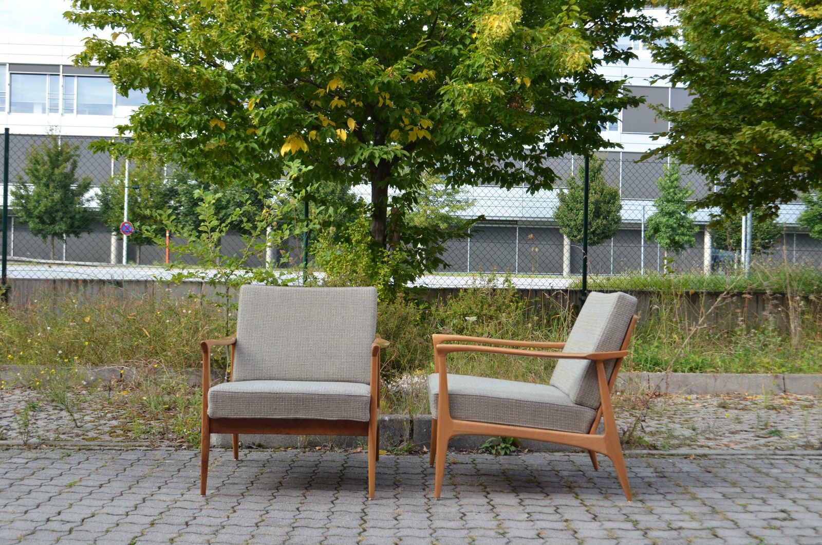 Wilhelm Knoll Antimott Walnut Mid Century Armchair Grey Wool photo for sale