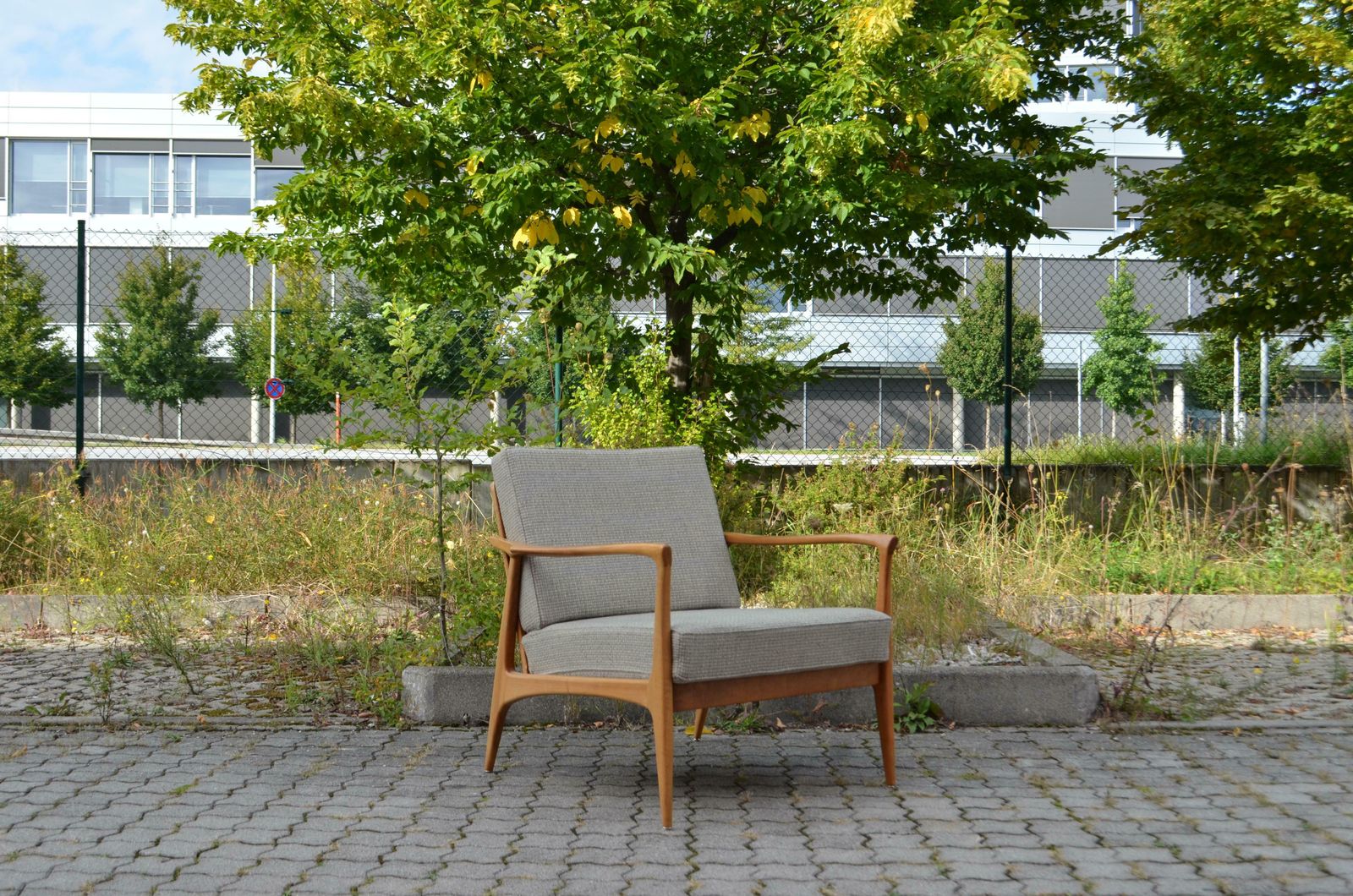 Wilhelm Knoll Antimott Walnut Mid Century Armchair Grey Wool photo vintage