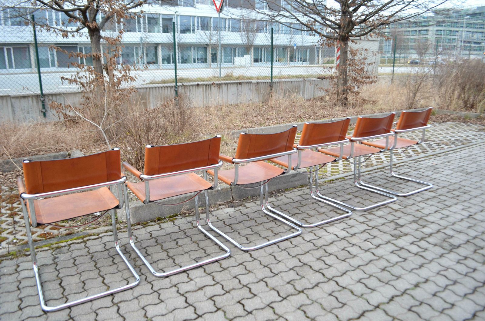 Vintage Italy Cognac Vegetal Leather Dining Chairs Armchairs Cantilever Set Of 6 photo Furniture