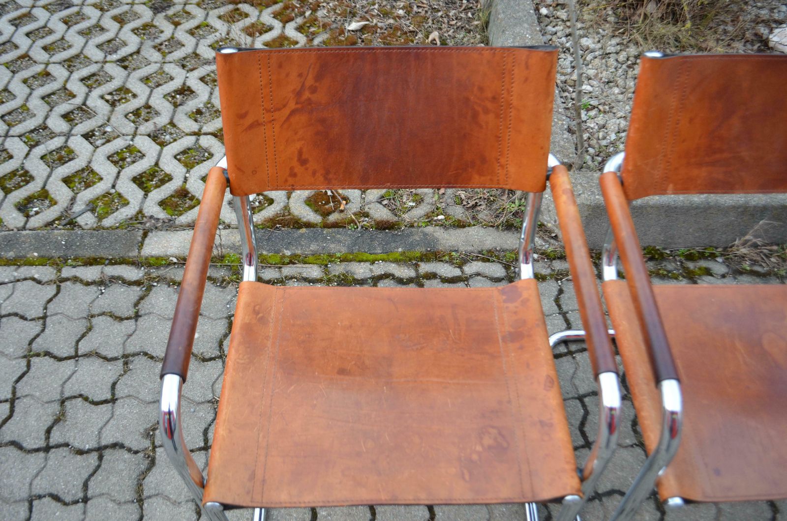 photo buy Vintage Italy Cognac Vegetal Leather Dining Chairs Armchairs Cantilever Set Of 6