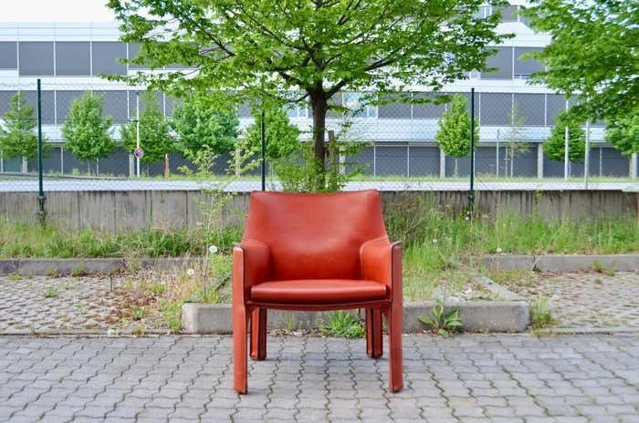 Cassina Taxi 414 Leather Lounge Chair Armchair China Red / Ox Red Set Of 4 photo vinterior