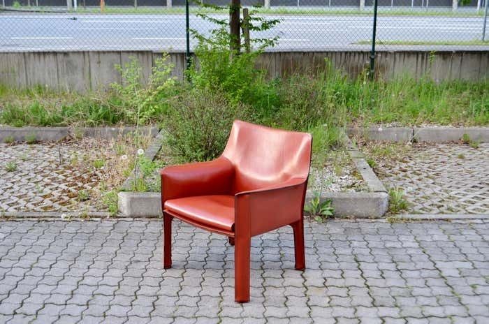 photo for sale Cassina Taxi 414 Leather Lounge Chair Armchair China Red / Ox Red Set Of 4