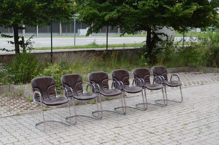 Cidue Dining Armchairs Chairs Design By Willy Rizzo Set Of 6 Chrome And Leather photo furniture