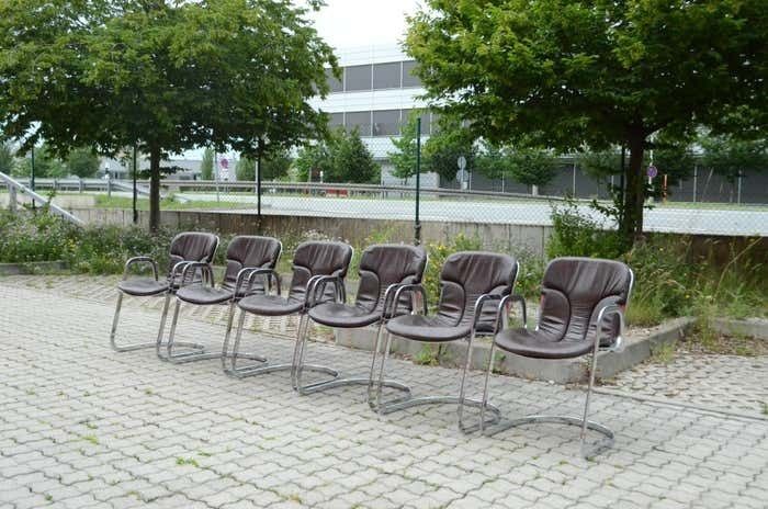 Cidue Dining Armchairs Chairs Design By Willy Rizzo Set Of 6 Chrome And Leather photo Furniture