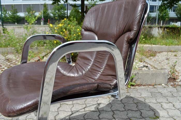 Cidue Dining Armchairs Chairs Design By Willy Rizzo Set Of 6 Chrome And Leather photo vintage
