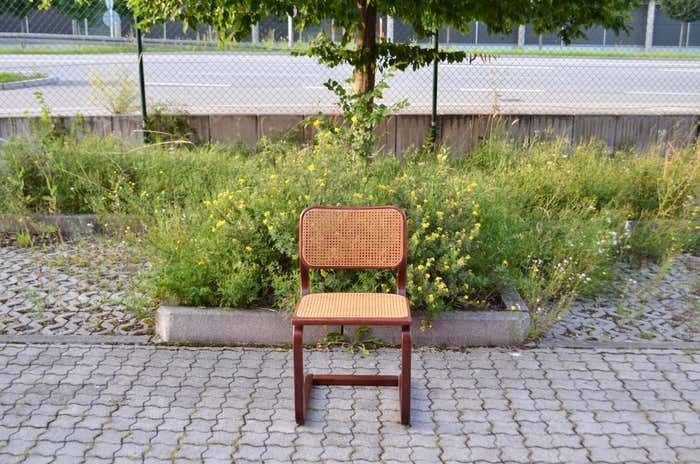 photo buy Vintage Cane Cantilever Dining Chairs In The Manner Of Marcel Breuer Set Of 4