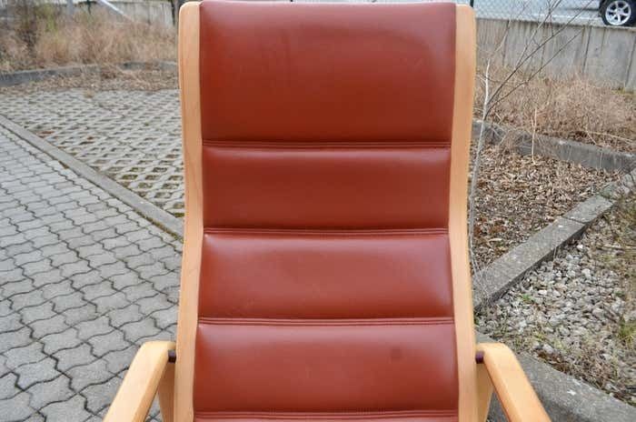 Yngve Ekström Modell Melano Swedese Ox Red Leather Highback Lounge Chair Beech photo buy