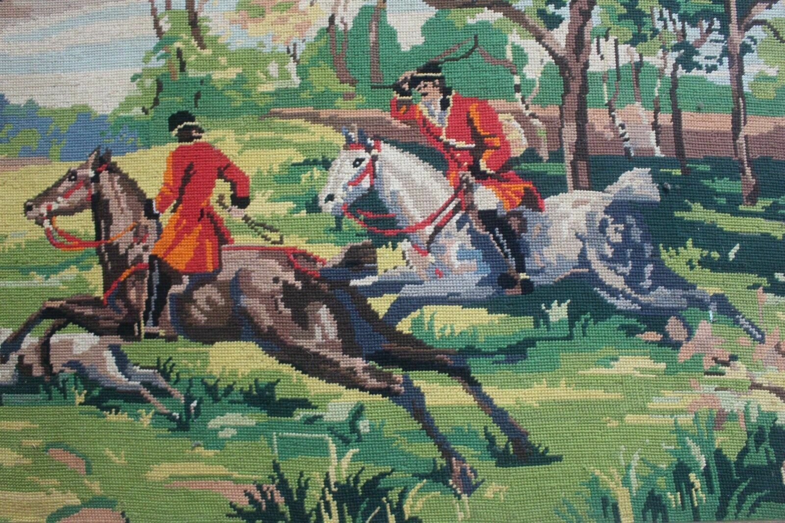 Antique French Handcrafted Royal Paris Wall Tapestry Hunters Stitch/Needlepoint photo 295.0