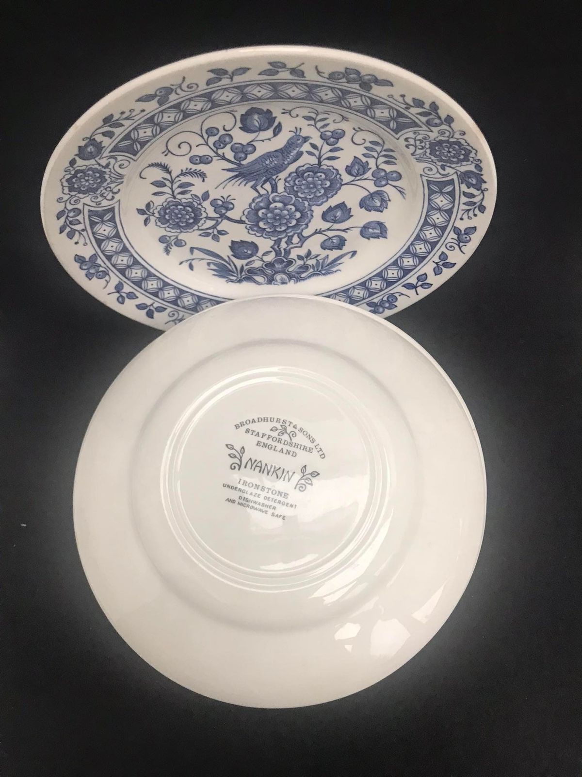 Broadhurst Ironstone Blue And White Set 5 Dessert/Cake/Bread Plates China Nankin Pattern Vintage, Blue And White Staffordshire Cake Plate photo vintage
