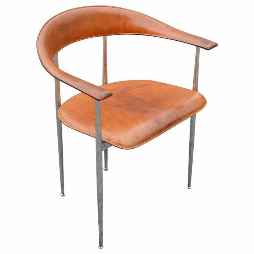 Fasem Vintage Cognac Vegetal Leather Chair P40 By Vegni & Gualtierotti