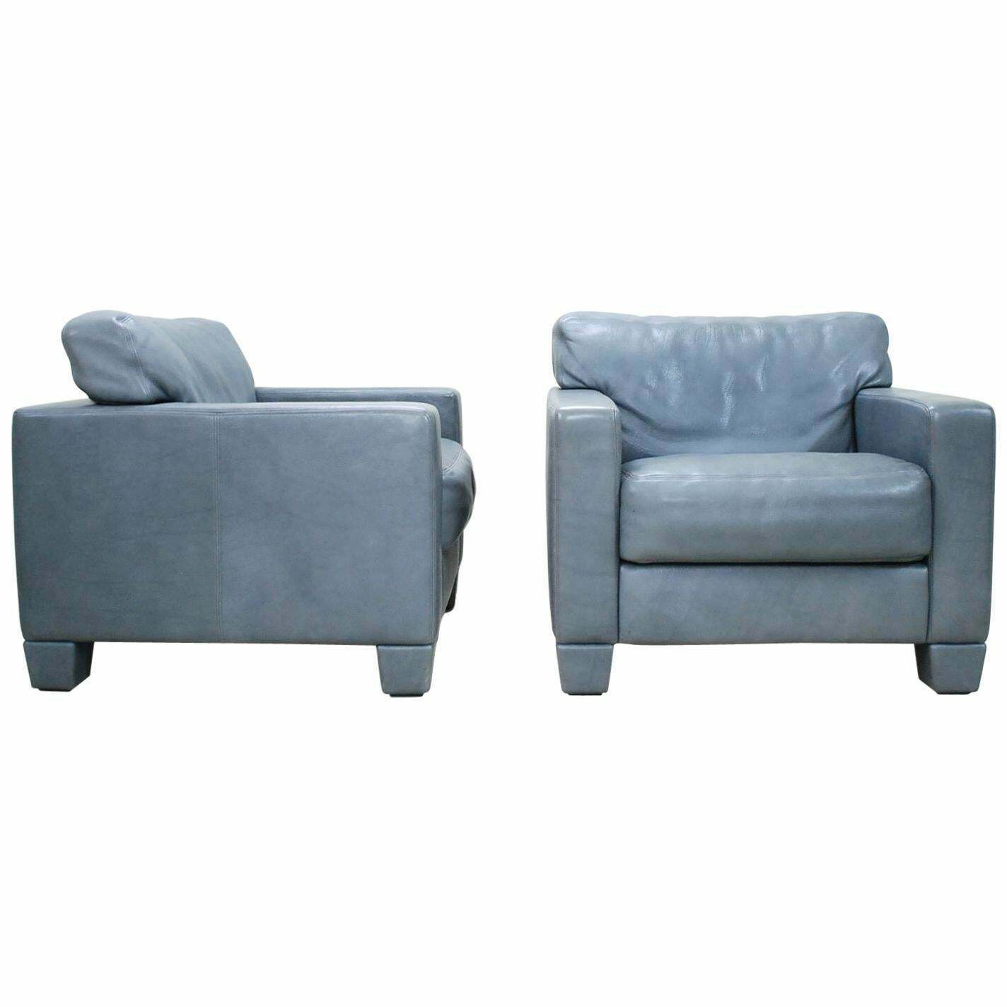 De Sede Ds 17 Pair Of Grey Leather Lounge Chair Armchair