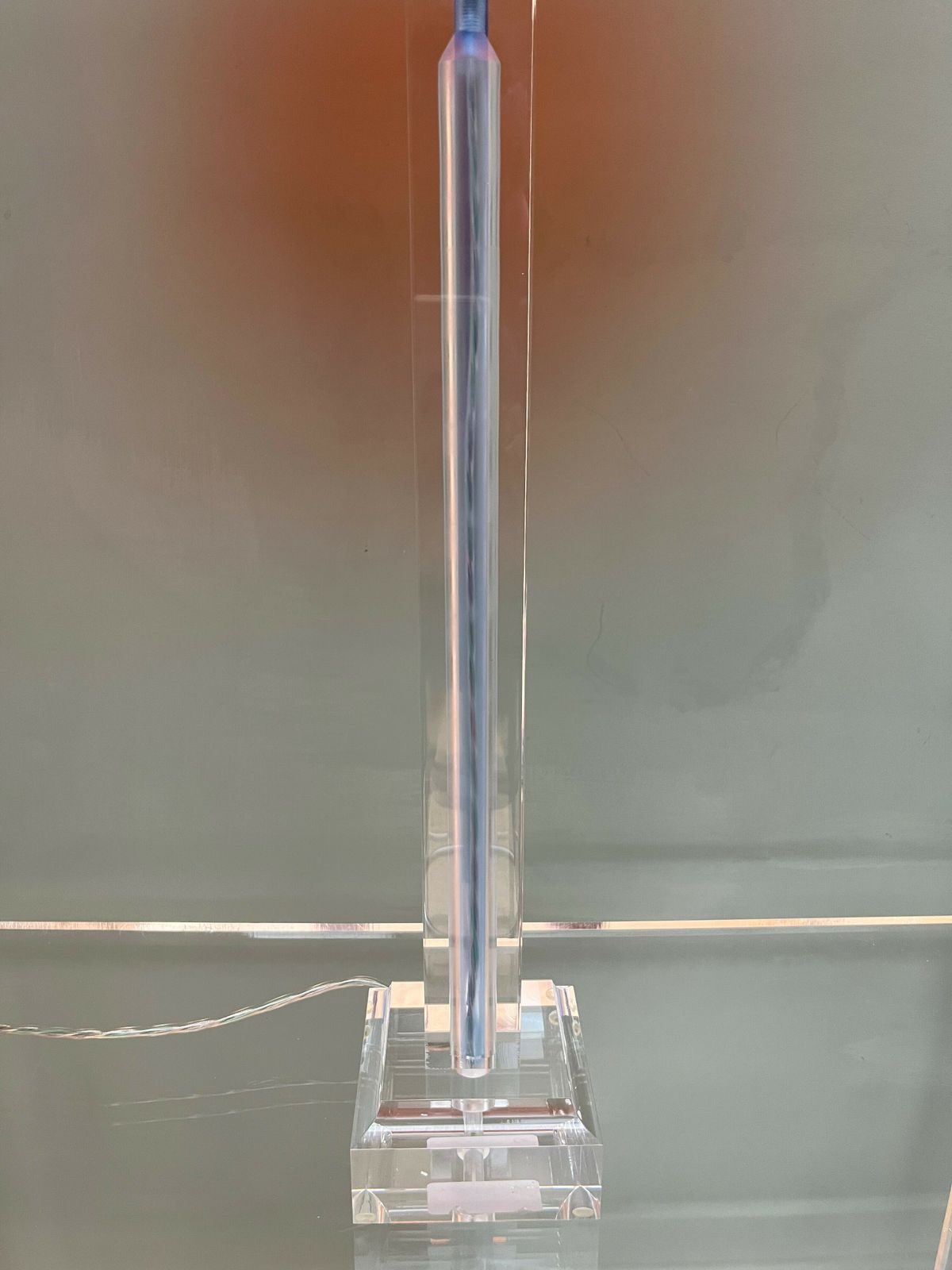 Early 21st Century Italian/English Acrylic Table Lamp With A Translucent Orange Acrylic Shade photo Lighting