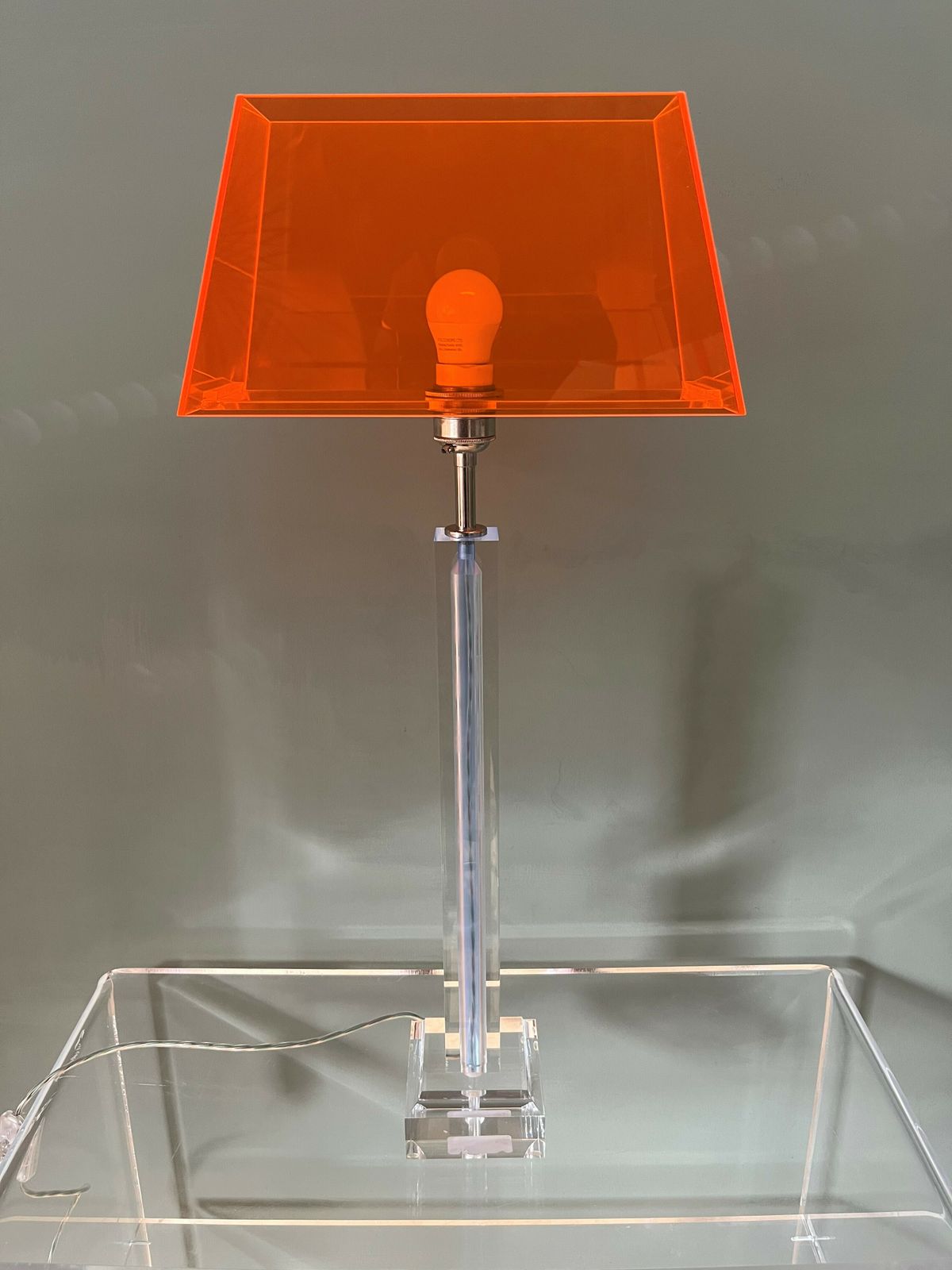 Early 21st Century Italian/English Acrylic Table Lamp With A Translucent Orange Acrylic Shade photo furniture