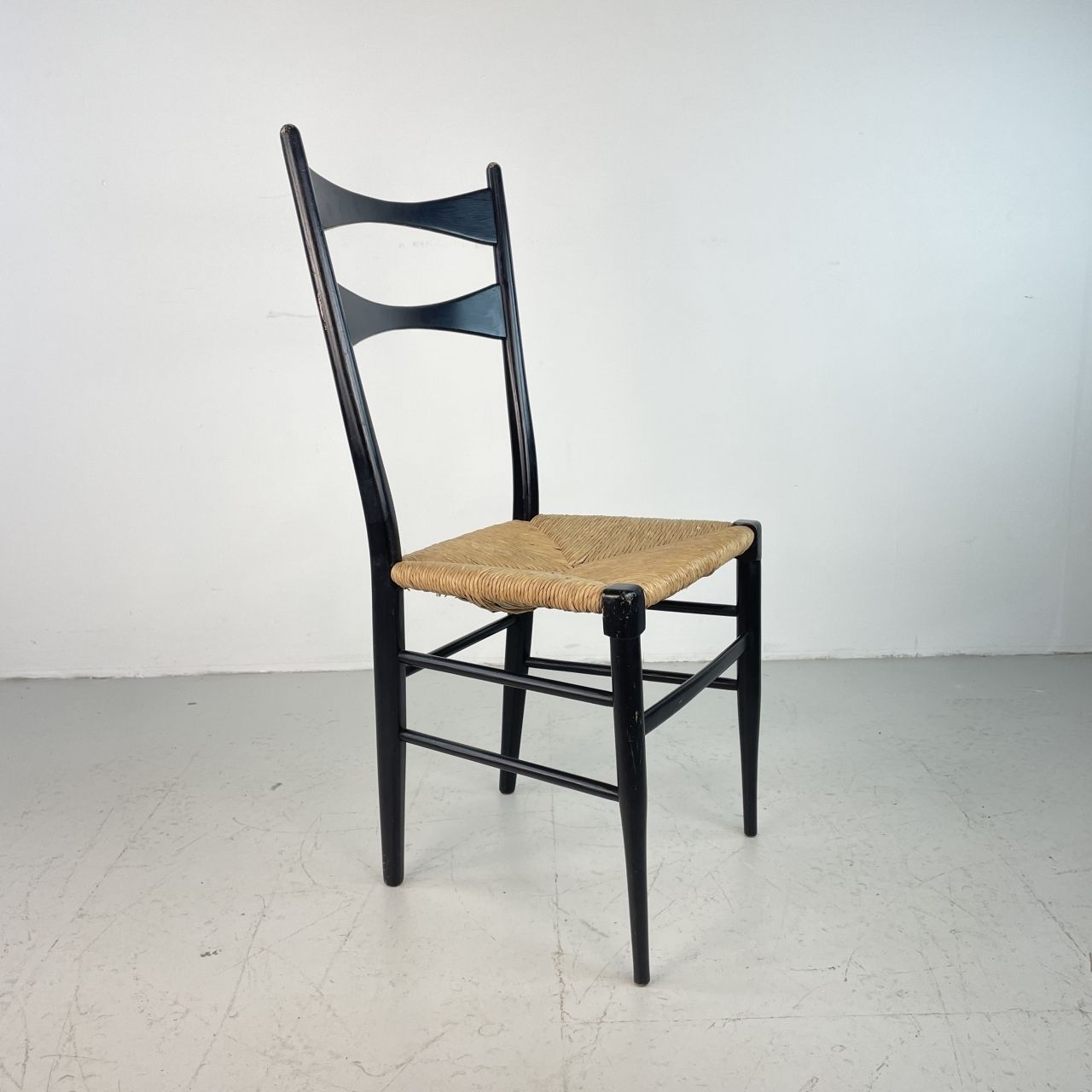 Midcentury Black Ebonised Gio Ponti Rope Chair