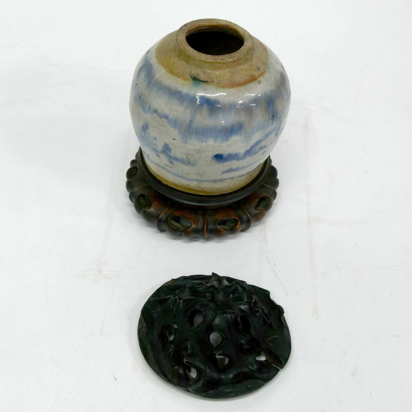 Asian Lidded Pot From The Late 19th Century, White And Blue photo Home Decor