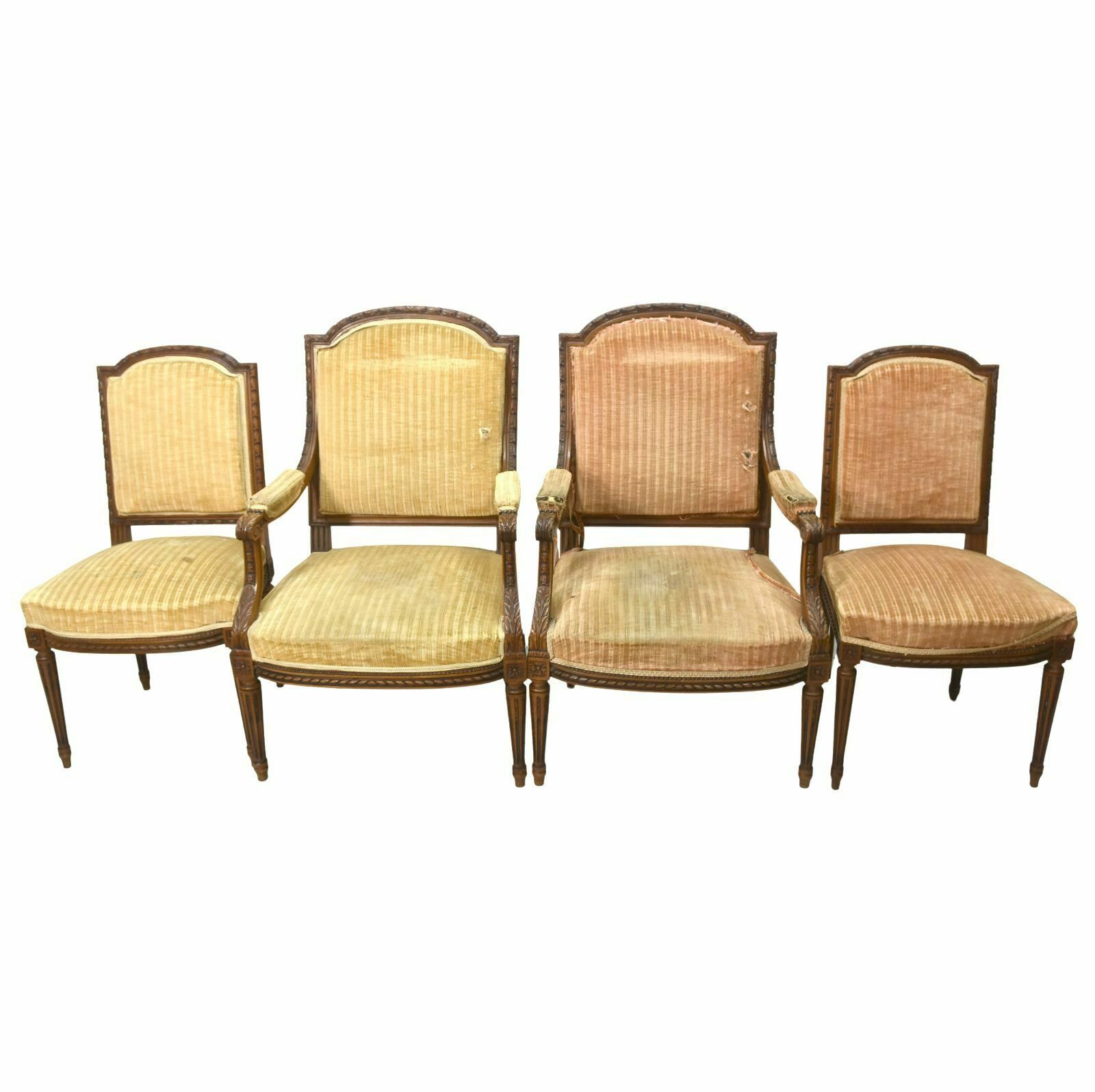 Living Room With Louis XVI Style Chairs And Armchairs 4 Pieces Late 19th Century In Walnut