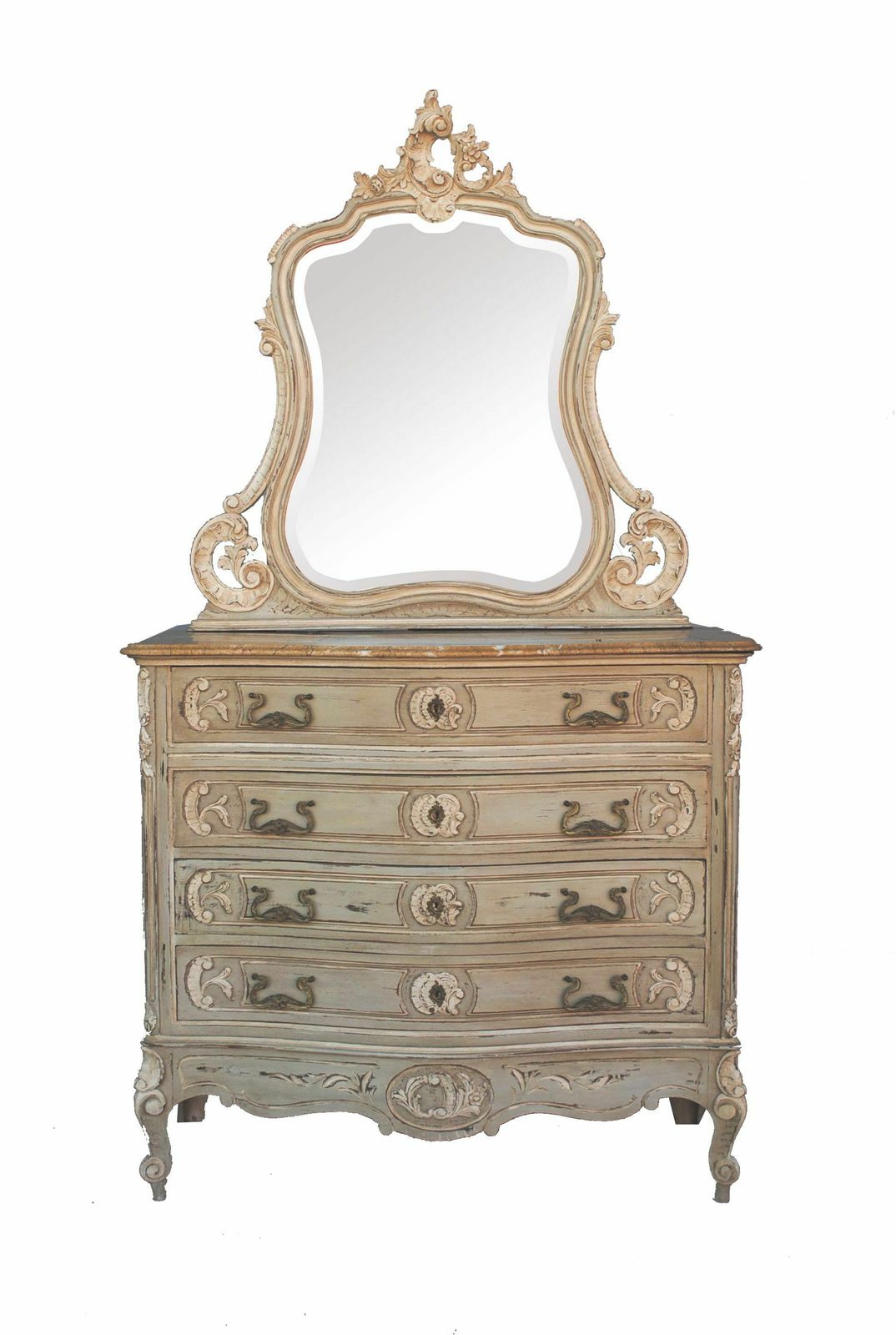 Gray Lacquered Louis XV Style Dressing Table Chest Of Drawers 1900