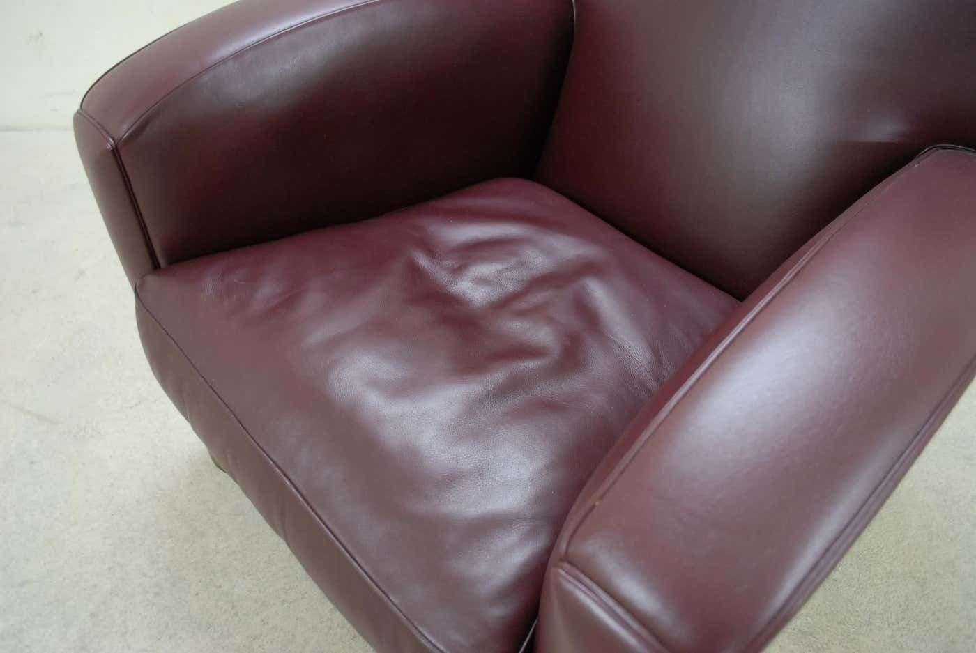 Poltrona Frau Model Tabarin Leather Armchair Red Bordeaux photo for sale