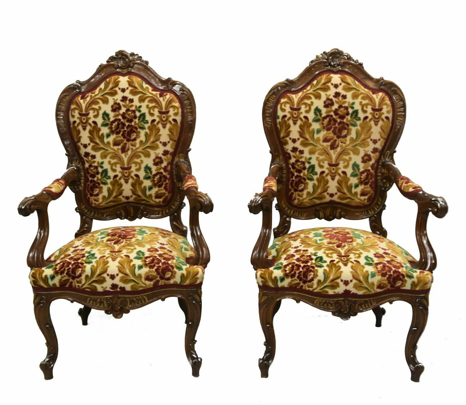 Louis XV Style Carved Walnut Armchairs Late 19th Century (Pair)