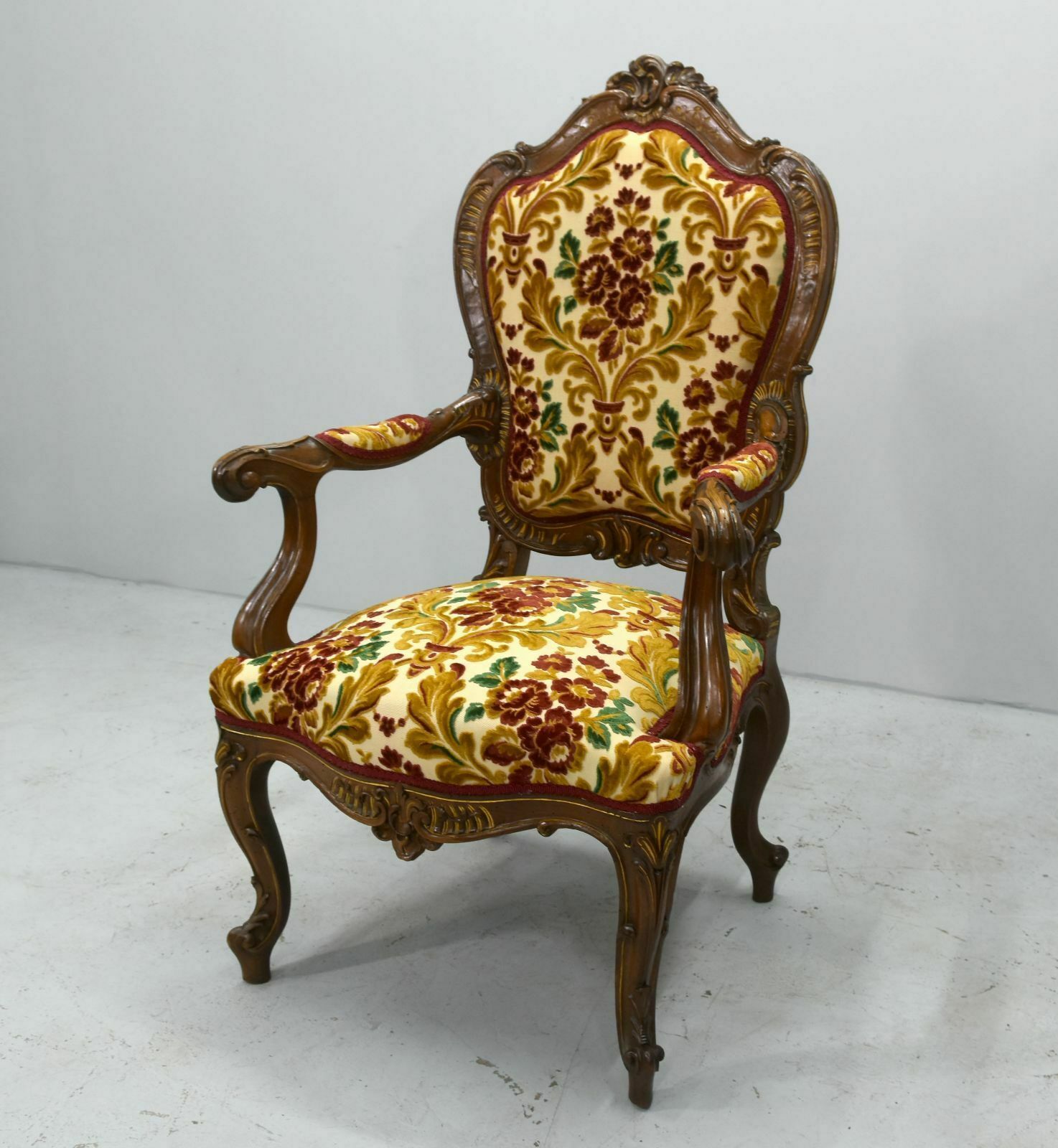 Louis XV Style Carved Walnut Armchairs Late 19th Century (Pair) photo for sale